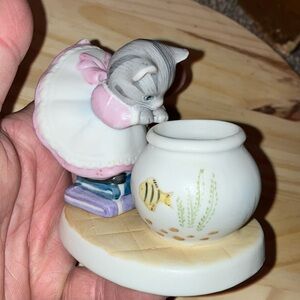 Schmid Charming Cat Figurine With Fish Bowl Collectible Vintage